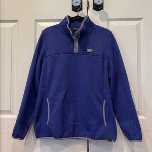 L.L. Bean Blue Sweater Fleece Pullover with Gray Trim Women’s Large